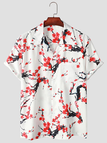 Camisa Manga Curta Branca Estampa Vermelha