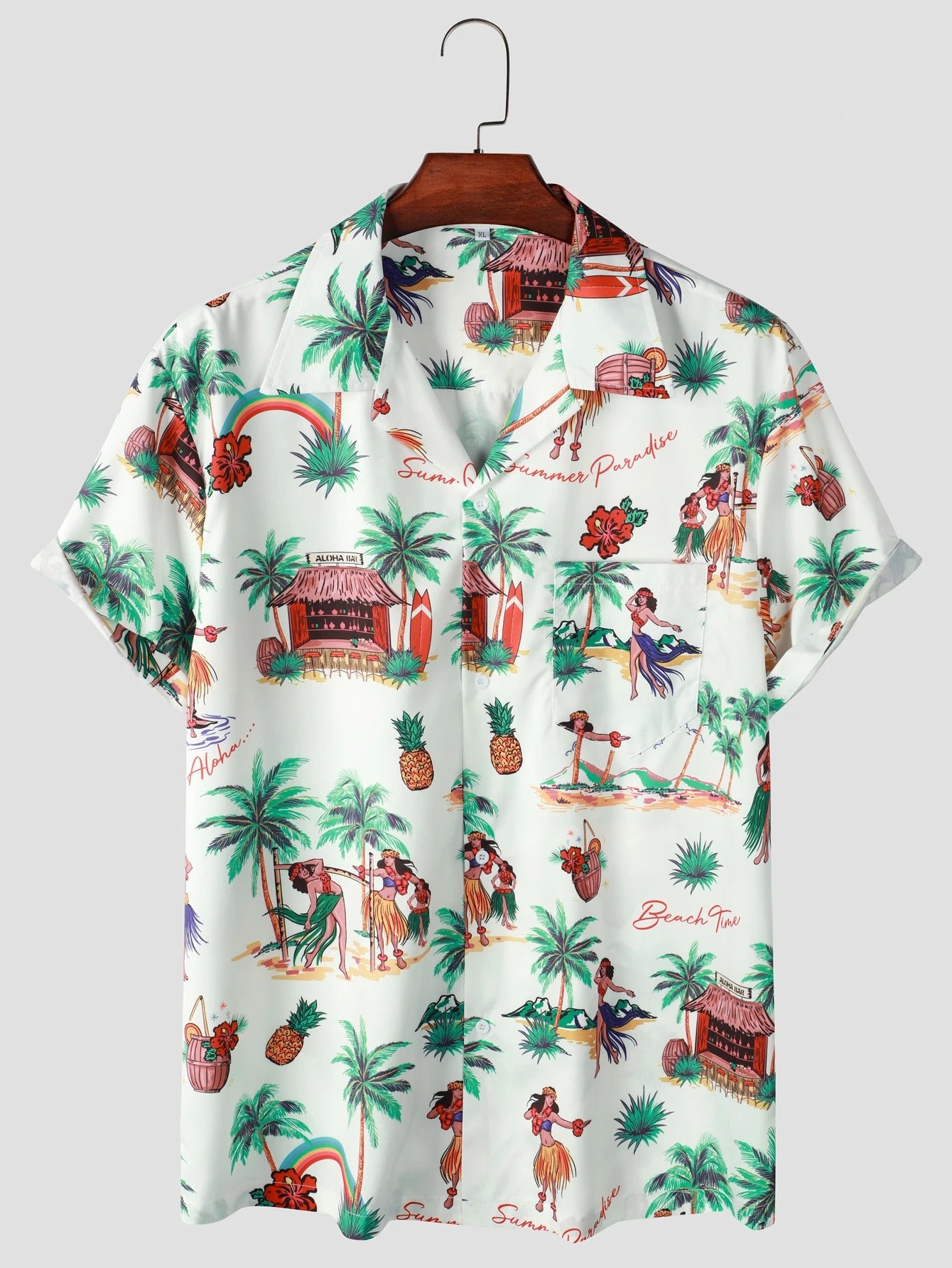 Camisa Manga Curta Branca Estampa Hawaii