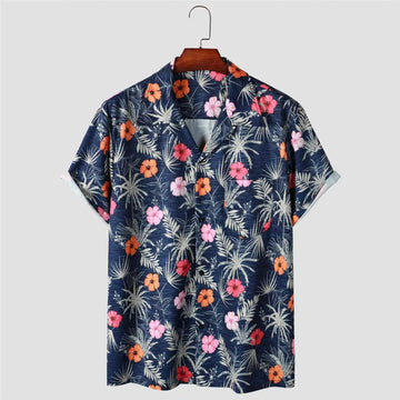 Camisa Manga Curta Estampa Azul Flores