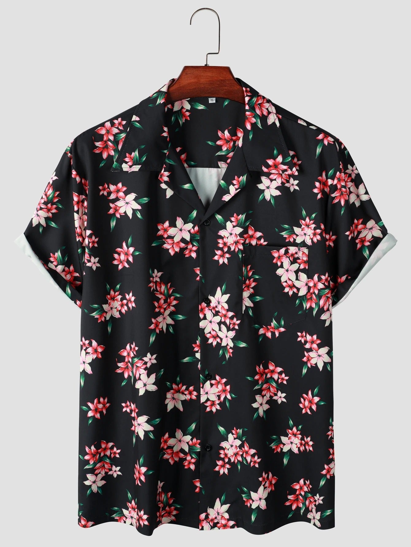 Camisa Manga Curta Preta Estampa Flores