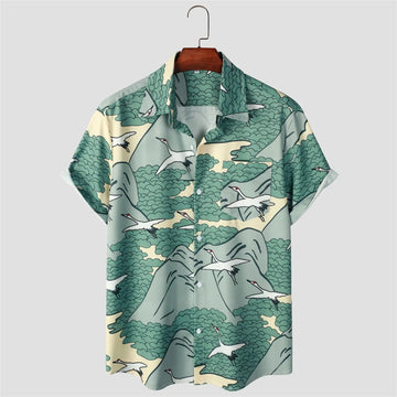 Camisa Manga Curta Verde Estampa Pássaro