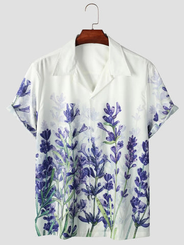 Camisa Manga Curta Branca Estampa Lavendar