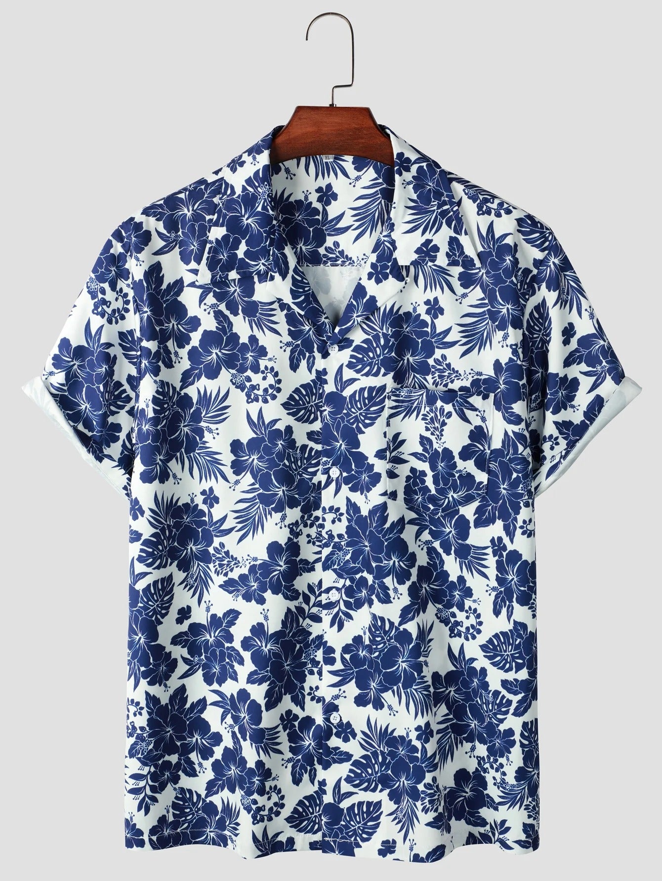 Camisa Manga Curta Estampa Flores Azul