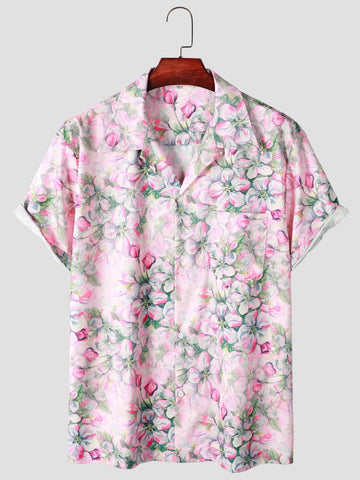 Camisa Manga Curta Estampa Flores Rosa