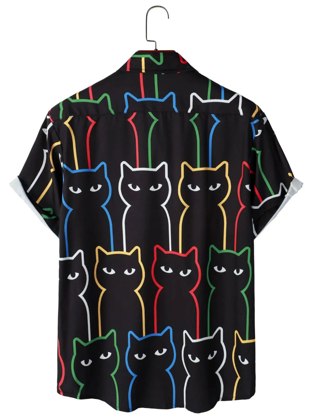 Camisa Manga Curta Preta Estampa Gatos Coloridos