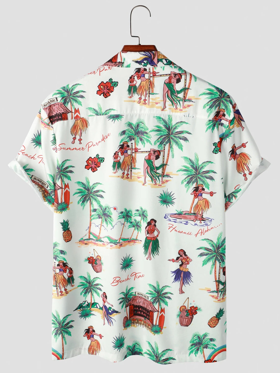 Camisa Manga Curta Branca Estampa Hawaii