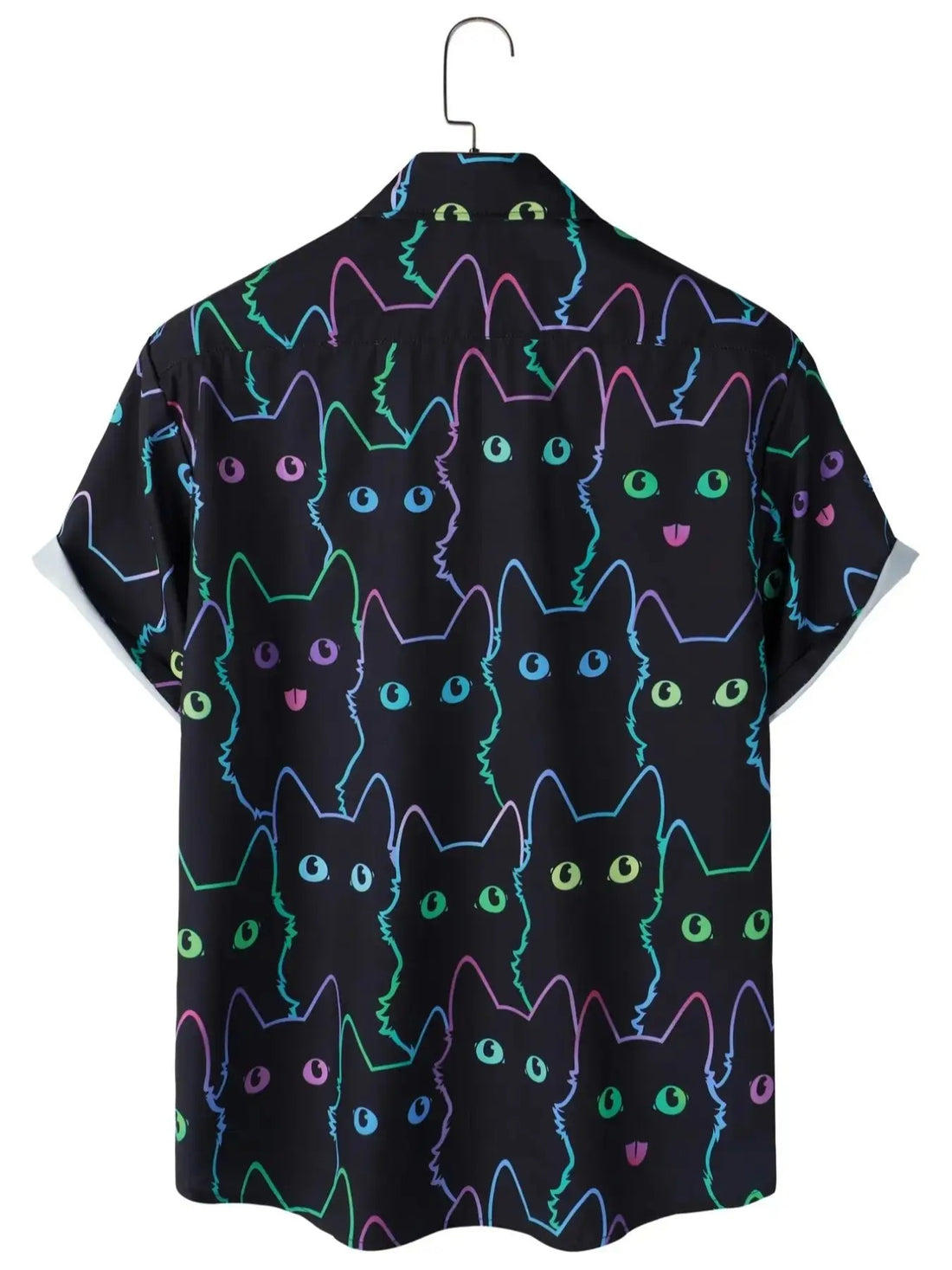 Camisa Manga Curta Estampa Gatos Neon