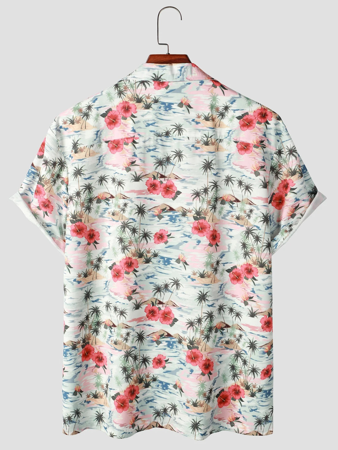 Camisa Manga Curta Branca Estampa Flores Vermelhas