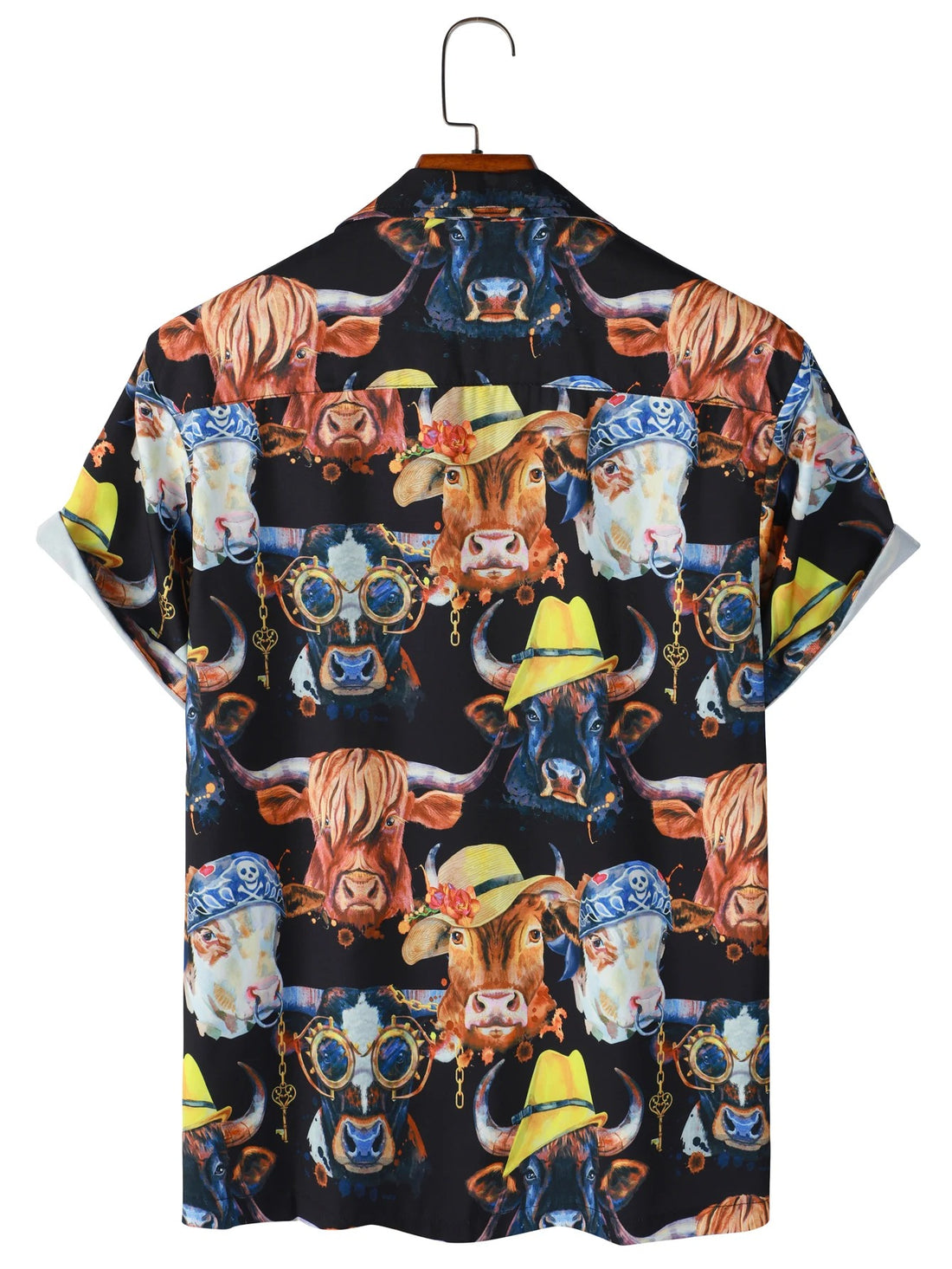 Camisa Manga Curta Preta Estampas Vacas