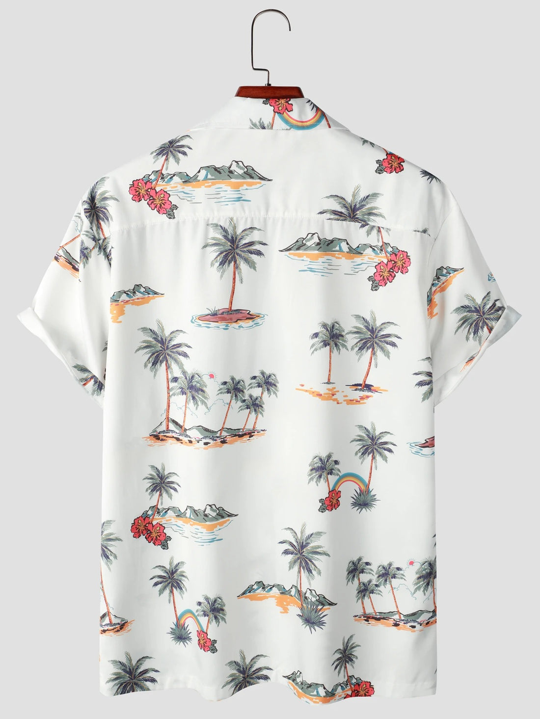 Camisa Manga Curta Branca Estampada Tropical