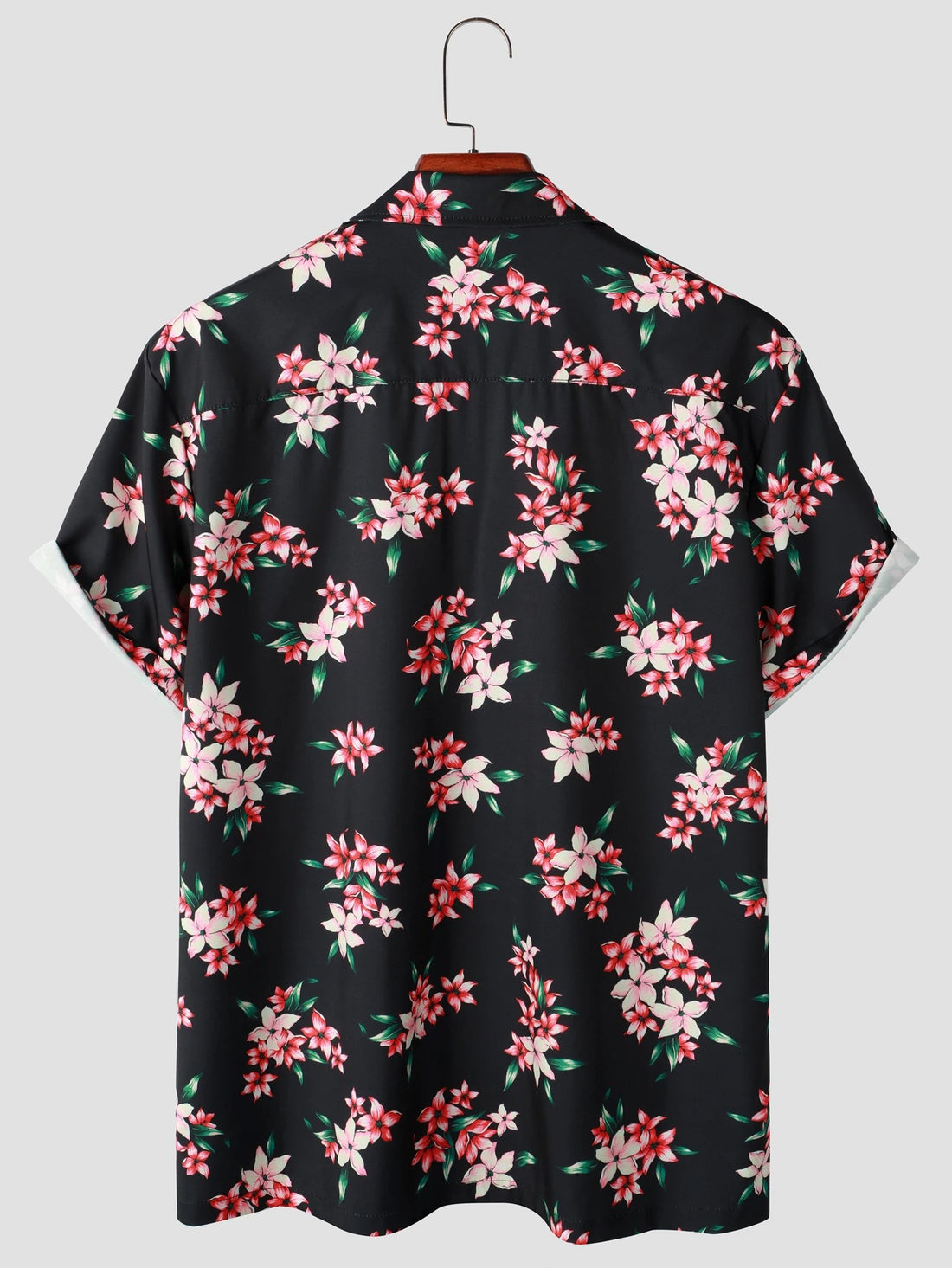 Camisa Manga Curta Preta Estampa Flores