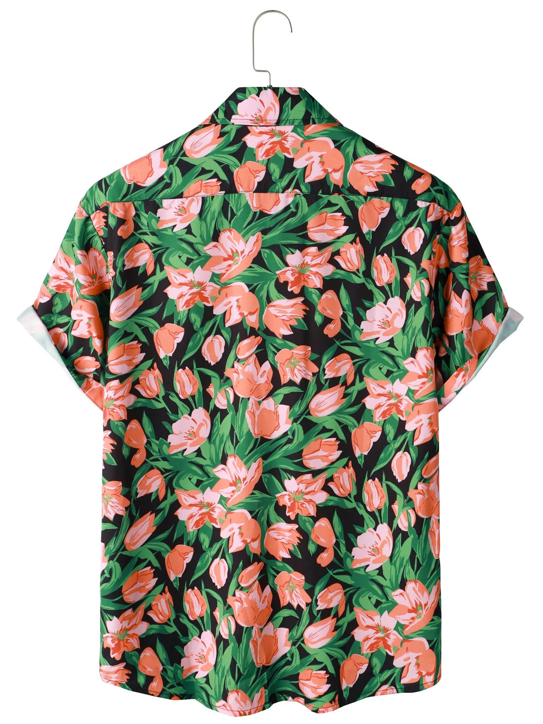 Camisa Manga Curta Preta Estampa Flores